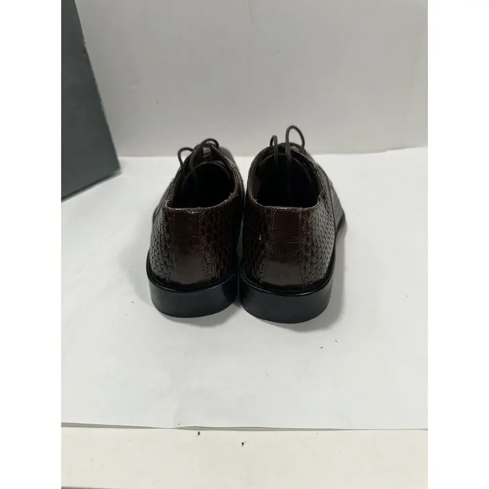 Stacy Adams Mens 10.5 Sanfillipo Basket Weave‎ Print Leather Oxford Dress Cognac